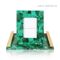 Malachite Photo Frame With Golden Handle Tray Set