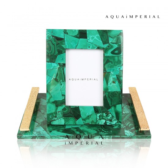 Malachite Photo Frame With Golden Handle Tray Set