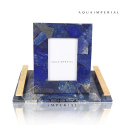 Lapis Lazuli Photo Frame With Golden Handle Tray 
