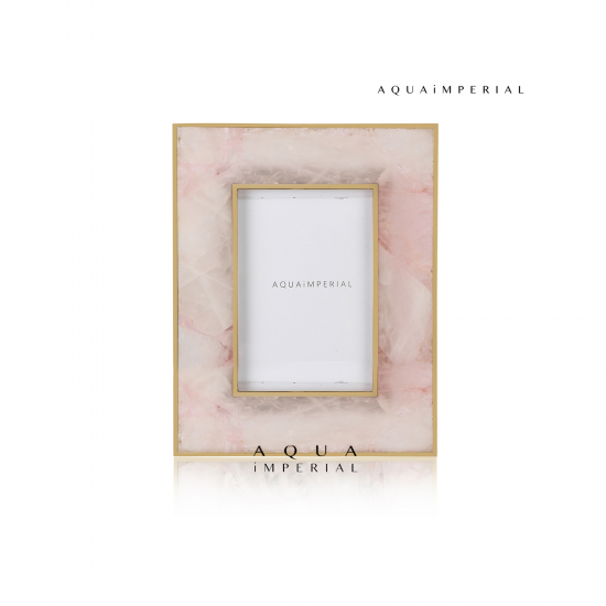 Rose Quartz Photo Frame With Brass Inlay Rose Quartz Photo Frame With Brass Inlay