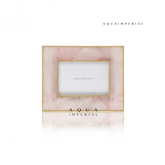 Rose Quartz Photo Frame With Brass Inlay Rose Quartz Photo Frame With Brass Inlay