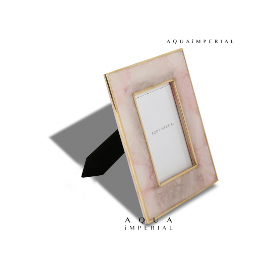 Rose Quartz Photo Frame With Brass Inlay Rose Quartz Photo Frame With Brass Inlay